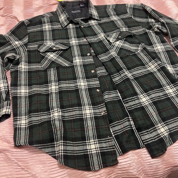 Vintage Private Club Mens Button Down Flannel Shirt 2XL Plaid Black Green - Picture 2 of 8